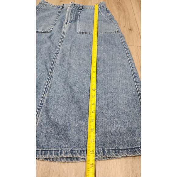 Vans Womens Denim Blue Jean Midi Skirt A-Line Carpenter Pocket back Slit Size 27 - Picture 5 of 9